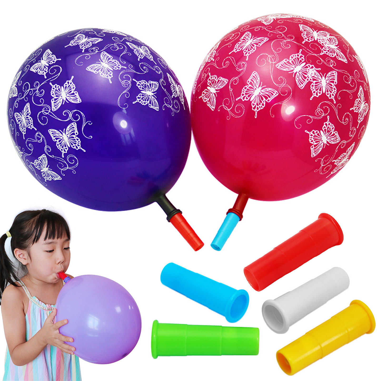 Hariumiu 100 Pcs Blowing Nozzle Set for Balloons Bulk Balloon Blowing Tools Mouthpiece for Balloon Inflating Lung Capacity Training Breathing Exercises